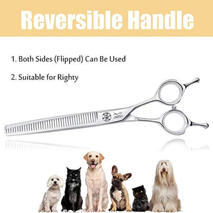 JASON 7" Dog Grooming Scissors, Combines Cutting, Thinning, Blending and Texturizing Features, Reversible Pet Trimming Shears, JP 440C (40-teeth, Silver) Christmas Gift - style: 40-teeth Thinner