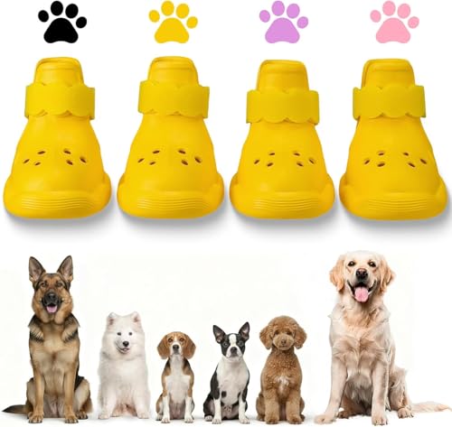 Dog Shoes for Hot Pavement and Snow - Waterproof, Non-Slip, Breathable Booties with Adjustable Straps for Small Medium, and Large Dogs (Yellow, L) - color: Yellow, size: L