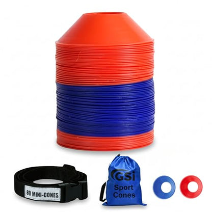 GSi Sports Training Cones for Agility Drills – Soccer & Basketball Multi-Sport Field Markers, Durable Flexible Cones in Multiple Shapes & Packs (20–80 Pack) - style: Mini - 80 Pack