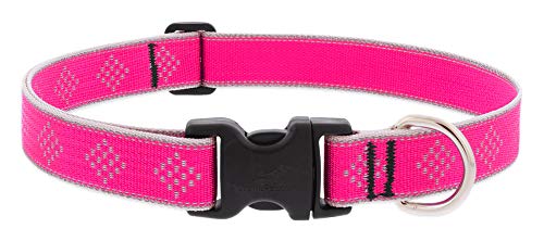 Lupine Reflective Dog Collar 1" Wide Pink Diamond Adjusts from 16" to 28" - size: 1"w; 16-28"