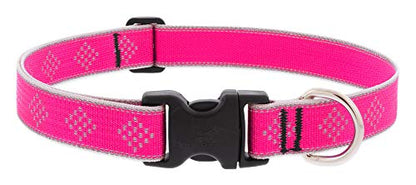 Lupine Extra Large Reflective Dog Collar 1" Wide Pink Diamond Adjusts from 25" to 31" - size: 1"w; 25-31"
