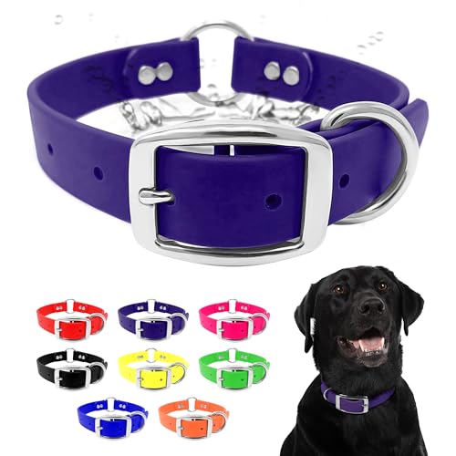 Regal Dog Products Small Purple Dog Collar with Heavy Duty Double Buckle & D Ring | Vinyl Coated, Custom Fit, Adjustable Biothane Dog Collar | Chew Resistant Waterproof Center-Ring Collar for Dogs - color: Purple, size: Small