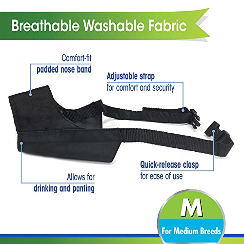 Four Paws Walk-About Quick-Fit Adjustable Dog Muzzle for Medium Dogs, Washable & Breathable, Black, 1 Count - size: 3-Medium Regular Snout