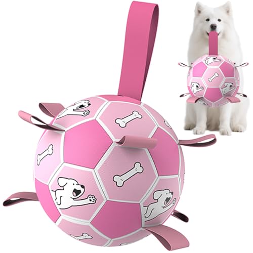 Dog Soccer Ball, Interactive Toys for Tug of War, Puppy Birthday Gifts, Tug Toy, Water Toy, Durable Balls for Small & Medium Size(8 inch-Pink) - color: Pink, size: Large Size 3
