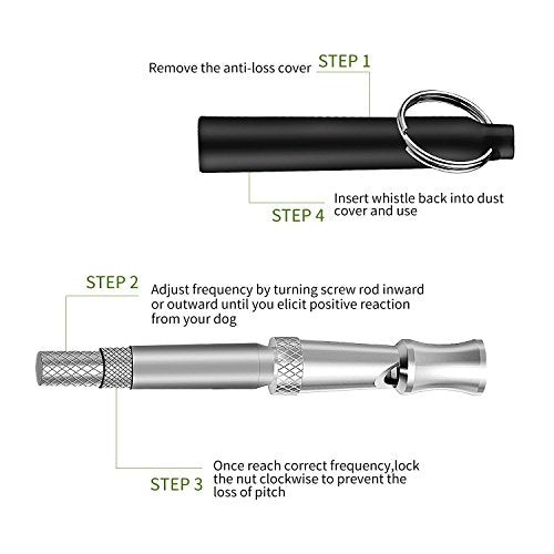 Dog Whistle to Stop Barking, Adjustable Pitch Ultrasonic Training Tool Silent Bark Control for Dogs-2 Free Lanyard Strap with Pack of 2 PCS Pet Whistle