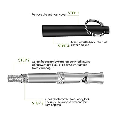 Dog Whistle to Stop Barking, Adjustable Pitch Ultrasonic Training Tool Silent Bark Control for Dogs-2 Free Lanyard Strap with Pack of 2 PCS Pet Whistle