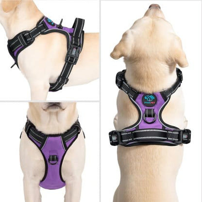 PHOEPET No Pull Dog Harness Medium Reflective Front Clip Puppy Vest with Handle,Adjustable 2 Metal Leash Attachment Hooks(M, Purple) - color: Purple, size: Medium
