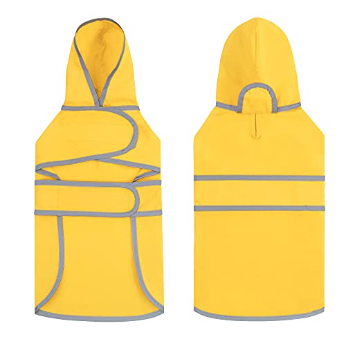 Dog Raincoat, Waterproof Dog Rain Jacket with Hood, Adjustable Rain Coat Poncho with Reflective Strips & Leash Hole for Large Medium Small Dogs Puppies, Lightweight Pet Clothes - color: Yellow, size: X-Large