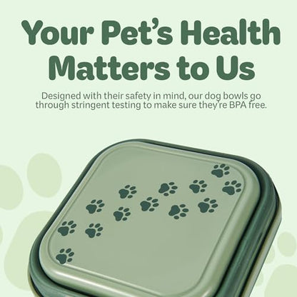Collapsible Dog Water Bowl 30oz, 2 in 1 Portable Travel Dog Food Bowl with Lid, Easy Carry Loop Handle, Foldable Dog and Cat Food Bowl, Perfect for Traveling, Walking, Hiking (Green)