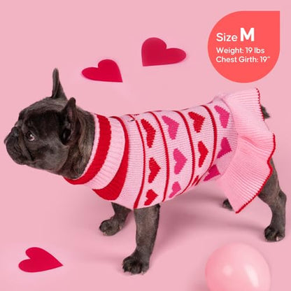 KYEESE Valentines Dog Sweater, Soft Turtleneck Dog Sweaters for Small Dogs, Stretchy Pullover Small Dogs Sweater, Warm Pet Sweaters Dress with Heart Print, Comfy Pet Clothes Coat with Leash Hole, S - color: 00# Red Love Design, size: Small (3-6lbs)