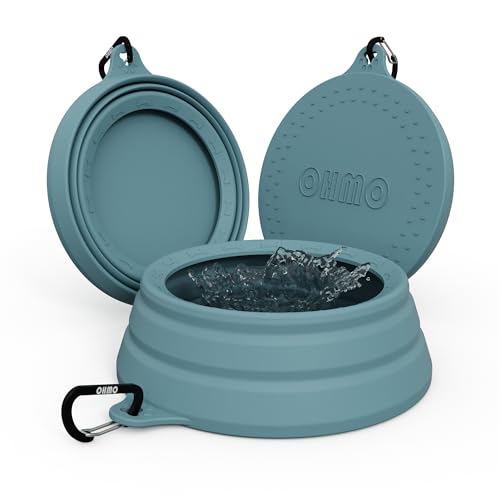 OHMO Spill Proof Collapsible Dog Water Bowl Large 34oz for Cars, No Splash Portable Bowls for Dog Travel, Pet Essentials for Road Trips, Cat Travel Accessories - color: Light Blue, size: 34oz