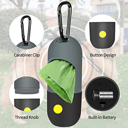 2 Pack Dog Poop Bag Dispenser with Built-in LED Flashlight, Pet Waste Bag Holder for Leash with Carabiner Clip for Lead Leash, 2 Rolls Leak-proof Doggy Waste Bags for Dog Walking, Grey - color: Grey