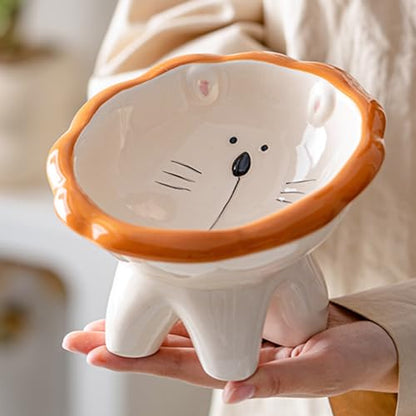 Cat Bowl Elevated Cat Bowls Whisker Friendly Cute Ceramic Tilted Food Bowls for Indoor Cats 6 Inch Wide 15° Raised Kitten Supplies Dishwasher and Microwave Safe Pink Cats Water Bowl - color: Cute Lion Elevated Cat Food Bowl