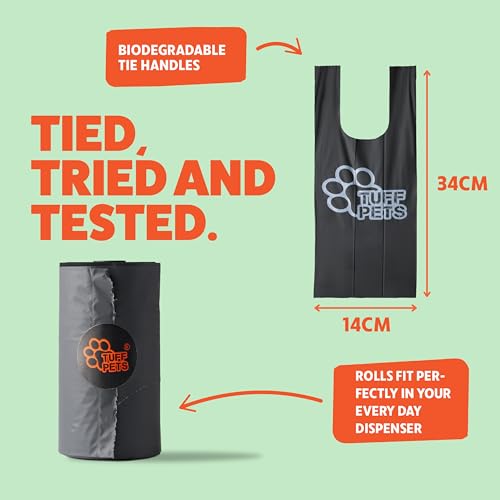 Tuff Pets Certified Compostable Heavy Duty Dog Poop Bag With Handles - 12 Rolls of Pet Waste Bags - Fits in any Dogs Poo Bag Dispenser or Holder - Thick Dog Poop Bags - style: Green - Certified Compostable