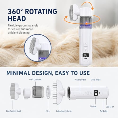 2 in 1 Pet Combs, Electric Pet Brush & Flea Comb, USB Rechargeable Detangling Brush & Lice Comb for Dogs,Cats Removes Fleas, Mats and Loose Hair for Long/Short Haired Pets