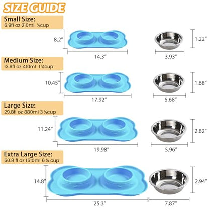 Hubulk Pet Dog Bowls 2 Stainless Steel Dog Bowl with No Spill Non-Skid Silicone Mat + Pet Food Scoop Water and Food Feeder Bowls for Feeding Small Medium Large Dogs Cats Puppies (Medium, Turquoise) - color: Turquoise, size: Medium