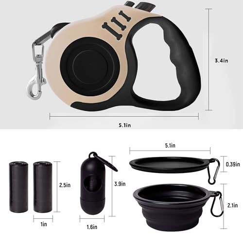 Retractable Dog Leash Automatic Telescopic Tractor Dog Tape, Pet Tape 10/16 FT Durable and Convenient, with Folding Bowl, Dispenser, Rubbish Bags, Suitable for Small and Medium Dogs