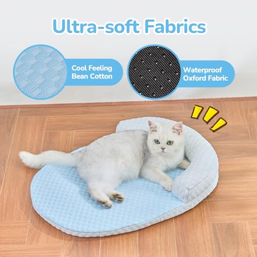 Summer Cat Cooling Mat - Cooling Cat Bed for Cats or Small Dogs, Cat Summer Sleeping Beds with U-Pillow Soft and Comfortable, Calming Cozy Cat Cushion Washable, Non-Slip Bottom Removable - color: Blue against Grey