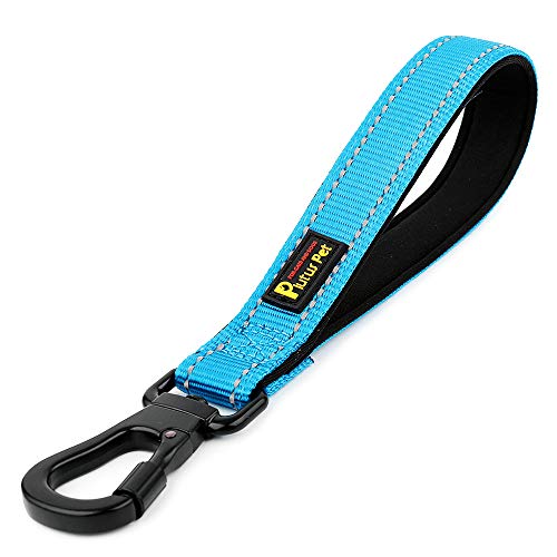 PLUTUS PET 10” Short Dog Leash, Reflective Nylon Padded Handle, Strong Traffic Leash with Carabiner Clip, Perfect for Large or Medium Dogs（10”，Blue - color: Blue, size: 10 Inch (Pack of 1)