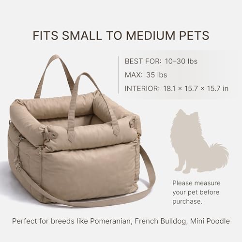 Dog Booster Car Seat for Small Dogs, Stable Non-Slip Design Up to 35 lbs, Water-Resistant PU Travel Carrier with Headrest Straps, Built-in Tether & Storage — Gray