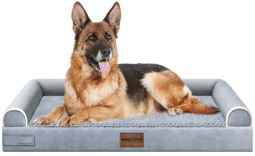NANUYA Orthopedic Dog Bed for Jumbo Dogs, 48 x 33 Inch, Light Grey | Egg crate foam for joint support, 3-sided bolster pet sofa, waterproof lining, washable cover, and non-skid base - color: Light Grey, size: 48.0"L x 33.0"W x 6.5"Th