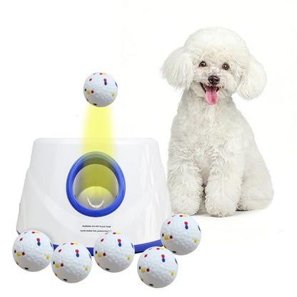 Automatic Dog Ball Launcher, Dog Ball Throw Launcher, 3 Adjustable Distance 20-45FT, with 6 2.3-inch ETPU Balls, for Small/Medium Dogs, Indoor and Outdoor Interactive Toys
