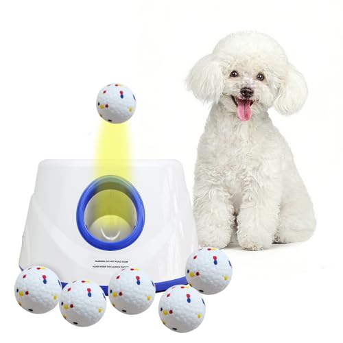 Automatic Dog Ball Launcher, Dog Ball Throw Launcher, 3 Adjustable Distance 20-45FT, with 6 2.3-inch ETPU Balls, for Small/Medium Dogs, Indoor and Outdoor Interactive Toys