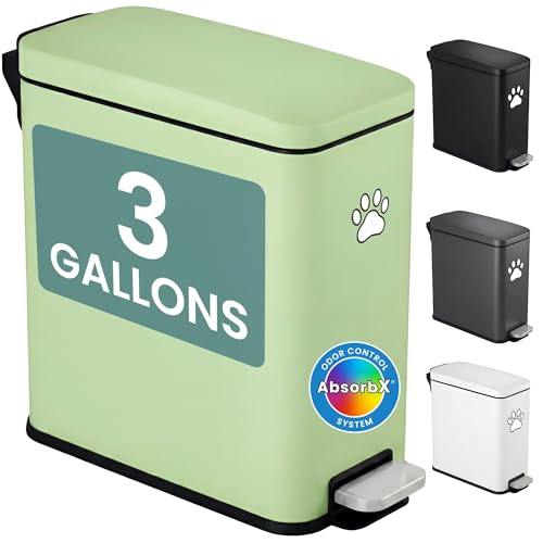 iTouchless 3 Gallon / 12 Liter Dog Poop Trash Can with AbsorbX Odor Filter - Outdoor Pet Waste Receptacle with Step Pedal - Soft Close Metal Garbage Bin for Yard, Patio, Matte Green - color: Matte Green