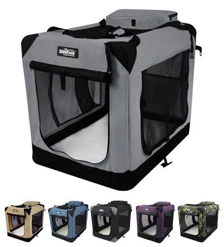 EliteField 3-Door Folding Soft Dog Crate with Carrying Bag and Fleece Bed (2 Year Warranty), Indoor & Outdoor Pet Home (20" L x 14" W x 14" H, Light Gray) - color: Light Gray, size: 20.0"L x 14.0"W x 14.0"H