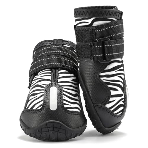 Waterproof Dog Boots, BESUNTEK Non-Slip Durable Dog Shoes, Adjustable Paw Protection with Adjustable Straps and Reflective Strip for Small Medium Large Dogs, Winter, Snow and Outdoor (White, #6)