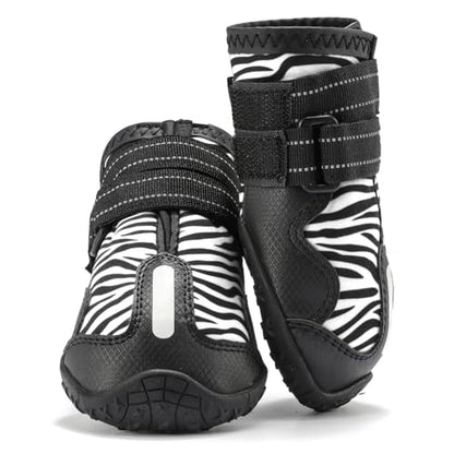 Waterproof Dog Boots, BESUNTEK Non-Slip Durable Dog Shoes, Adjustable Paw Protection with Adjustable Straps and Reflective Strip for Small Medium Large Dogs, Winter, Snow and Outdoor (White, #6)