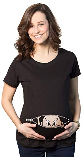 Maternity Baby Peeking T Shirt Funny Pregnancy Tee for Expecting Mothers - color: Heather Black, size: Large