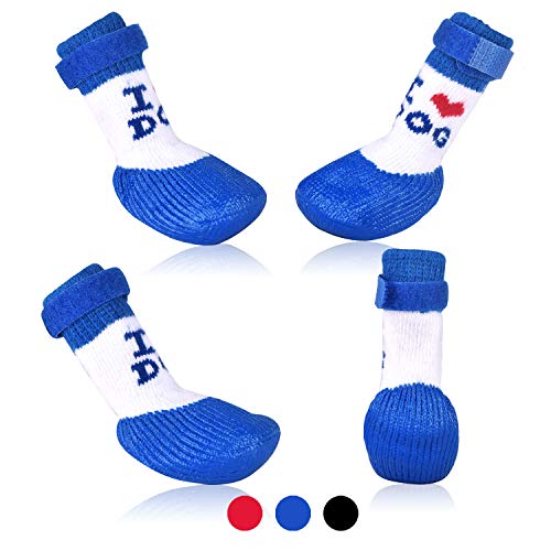 Dog Boots Shoes Socks with Adjustable Waterproof Breathable and Anti-Slip Sole All Weather Protect Paws (L, Blue(New)) - color: Blue(New), size: Large (Pack of 4)