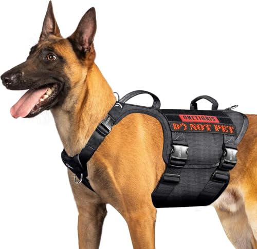 OneTigris Tactical Large Dog Harness, 5X Metal Buckled No Pull Service Dog Harness Vest with Hook & Loop Panels, Military Heavy Duty Dog Vest for Walking Hiking Training - color: Black, size: XL