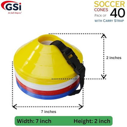 GSi Sports Training Cones for Agility Drills – Soccer & Basketball Multi-Sport Field Markers, Durable Flexible Cones in Multiple Shapes & Packs (20–80 Pack) - style: Regular - 40 Pack