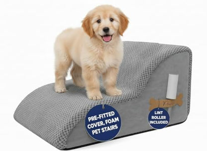 PAWZY Dog Stairs for Bed & Couch, 2-Step Foam Pet Steps 12” High for Small Dogs & Cats up to 60 lbs, Wide Non-Slip Stairs, Waterproof Washable Zipper Cover, No Assembly, Grey - 2 Pack - size: 2 Step