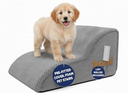 PAWZY Dog Stairs for Bed & Couch, 2-Step Foam Pet Steps 12” High for Small Dogs & Cats up to 60 lbs, Wide Non-Slip Stairs, Waterproof Washable Zipper Cover, No Assembly, Grey - 2 Pack - size: 2 Step