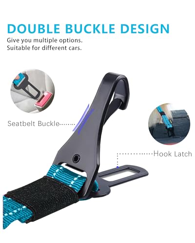 AUBELL Dog Seat Belt for Car,2 Pack Set 3-in-1 Adjustable Reflective Bungee Heavy Duty Dog Car Harness Tether with Clip Hook Latch & Buckle,Swivel Zinc Alloy Carabiner,Black+Blue - color: Set Black+Blue
