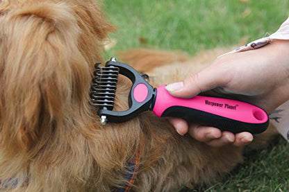 Maxpower Planet Pet Grooming Brush - Double Sided Undercoat Rake for Dogs & Cats, Extra Wide Brush to Reduce Shedding by 95% (Pink, S) - color: Pink, size: Small