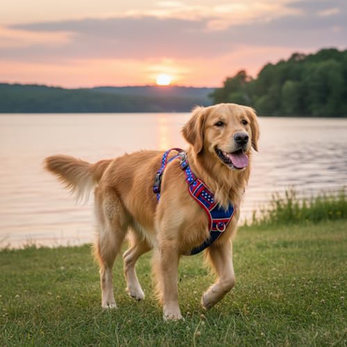 Extra Large Dog Harness, Heavy Duty Patriotic Pet Vest for German Shepherd, Golden Retriever, No Pull XL Puppy Chest Harness with Neck Buckles & Handle, Tactical Doggie Walking Gear (X-Large) - size: X-Large