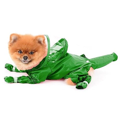 PAIDEFUL Small Dog Full Body Coverage Raincoat Solid Four-Leg Onesie Rain Jacket Waterproof Hoodie Puppy Clothes Button Lightweight Cats Costume, Green, S - color: green, size: S: Chest: 13.8", Back: 10.6"