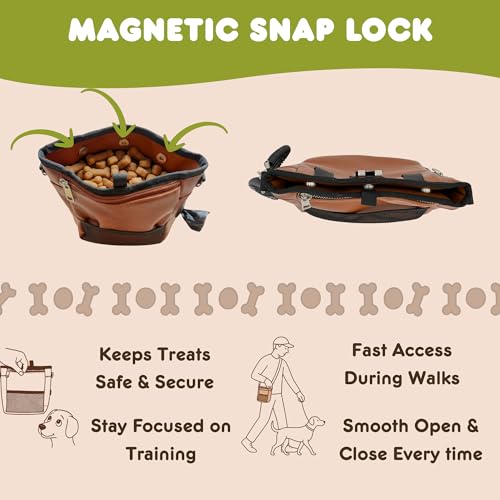 OtterPets Large Dog Treat Pouch PU Leather with Clicker, Magnetic Clasp, Fits All Phones, 4 Cups, Hands-Free Pouches for Dog Training Treat Pouch, Built in Poop Bag Holder