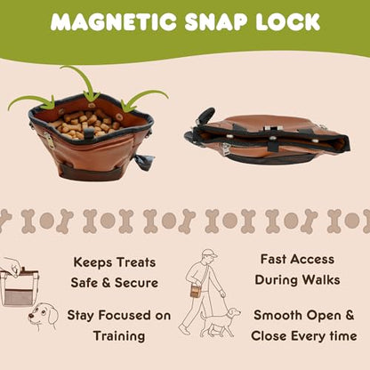 OtterPets Large Dog Treat Pouch PU Leather with Clicker, Magnetic Clasp, Fits All Phones, 4 Cups, Hands-Free Pouches for Dog Training Treat Pouch, Built in Poop Bag Holder