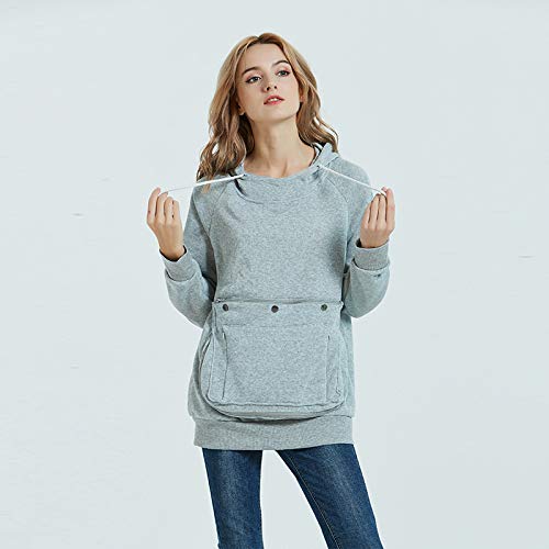 Pet Pouch Hoodie Long Sleeve Fleece Kitten Puppy Holder Carrier Sweatshirt for Women - color: Light Grey, size: Large