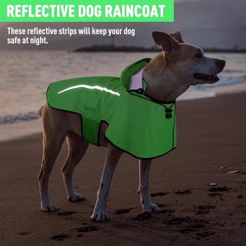 Flashseen Dog Rain Coat, Waterproof Dog Raincoat with Removable Hoodie, Pet Rain Jacket with Reflective Strip, Adjustable Lightweight Dog Hooded Raincoats for Medium Dogs - size: Medium