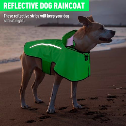 Flashseen Dog Rain Coat, Waterproof Dog Raincoat with Removable Hoodie, Pet Rain Jacket with Reflective Strip, Adjustable Lightweight Dog Hooded Raincoats for Medium Dogs - size: Medium