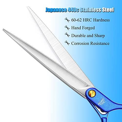 6.5'' Small Blue Straight Dog Grooming Scissors Professional Trimming Shears with Ultra-Lightweight Offset Handle 440C Stainless Steel Pet Scissors for Face and Paws - color: Blue Straight