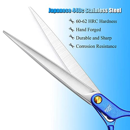 6.5'' Small Blue Straight Dog Grooming Scissors Professional Trimming Shears with Ultra-Lightweight Offset Handle 440C Stainless Steel Pet Scissors for Face and Paws - color: Blue Straight