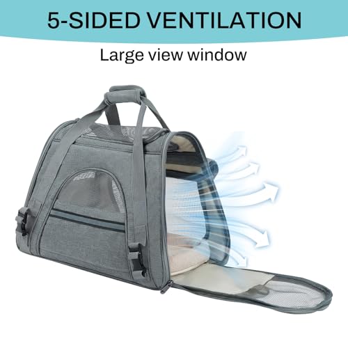 Airline Approved Soft-Sided Pet Carrier for Cats & Small Dogs - Ventilated Travel Bag with Removable Mat, Under 15 lbs, Grey - color: Grey