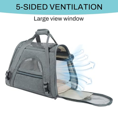 Airline Approved Soft-Sided Pet Carrier for Cats & Small Dogs - Ventilated Travel Bag with Removable Mat, Under 15 lbs, Grey - color: Grey